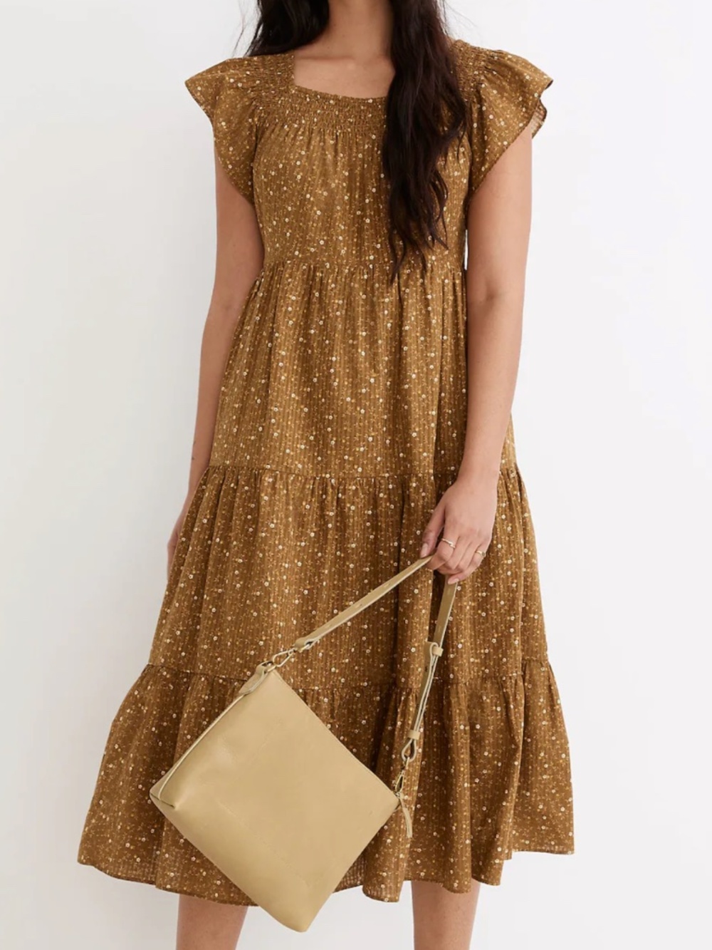 Madewell Ruffle-Sleeve Tiered Midi Dress in Daisy Stitch - Size 3X